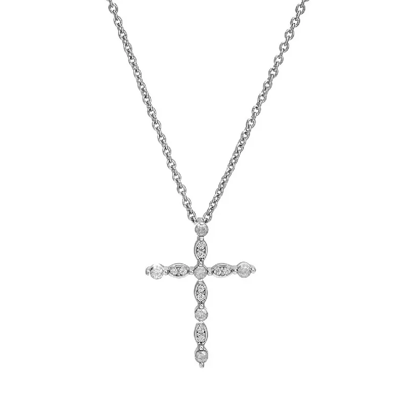 Cubic Zirconia April Cross Necklace in Sterling Silver