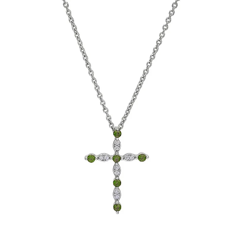 Cubic Zirconia August Cross Necklace in Sterling Silver