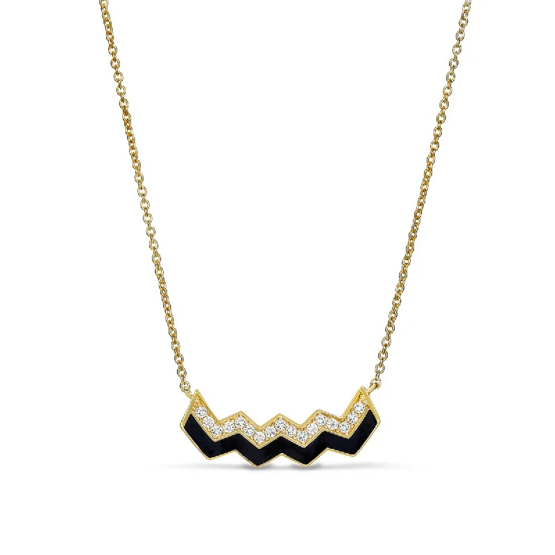 Cubic Zirconia Chevron Necklace in Sterling Silver and Yellow Gold Plate