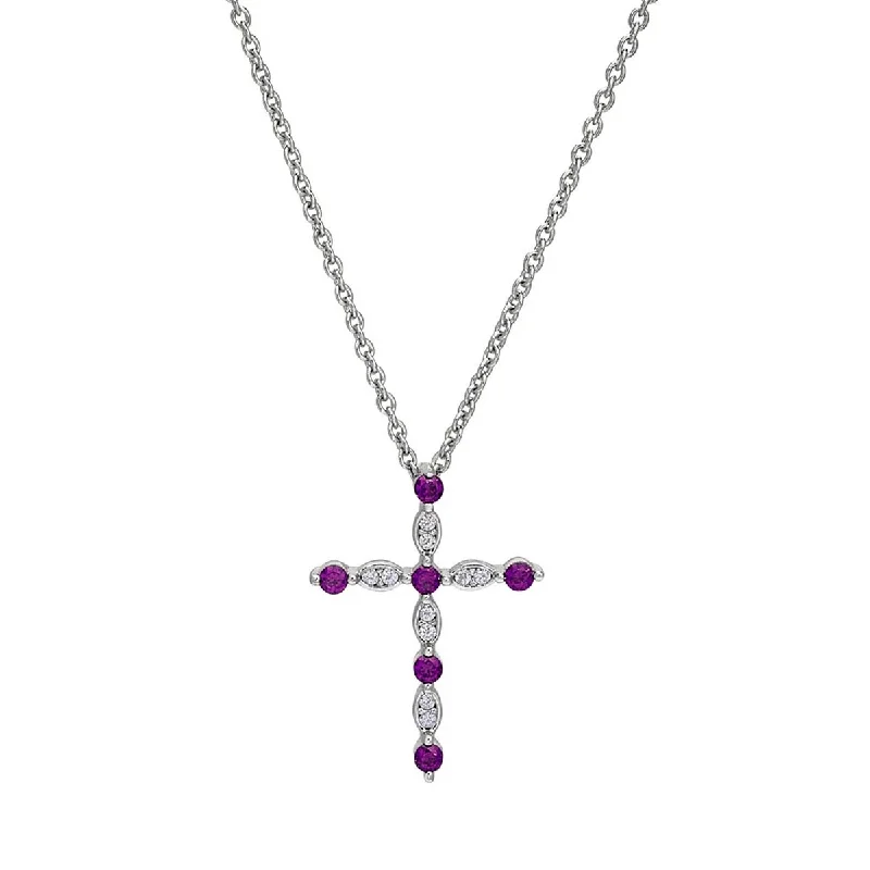 Cubic Zirconia February Cross Necklace in Sterling Silver