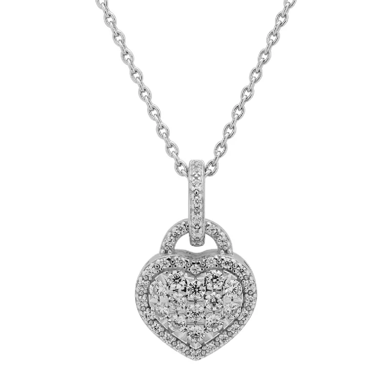 Cubic Zirconia Heart Lock Necklace in Sterling Silver