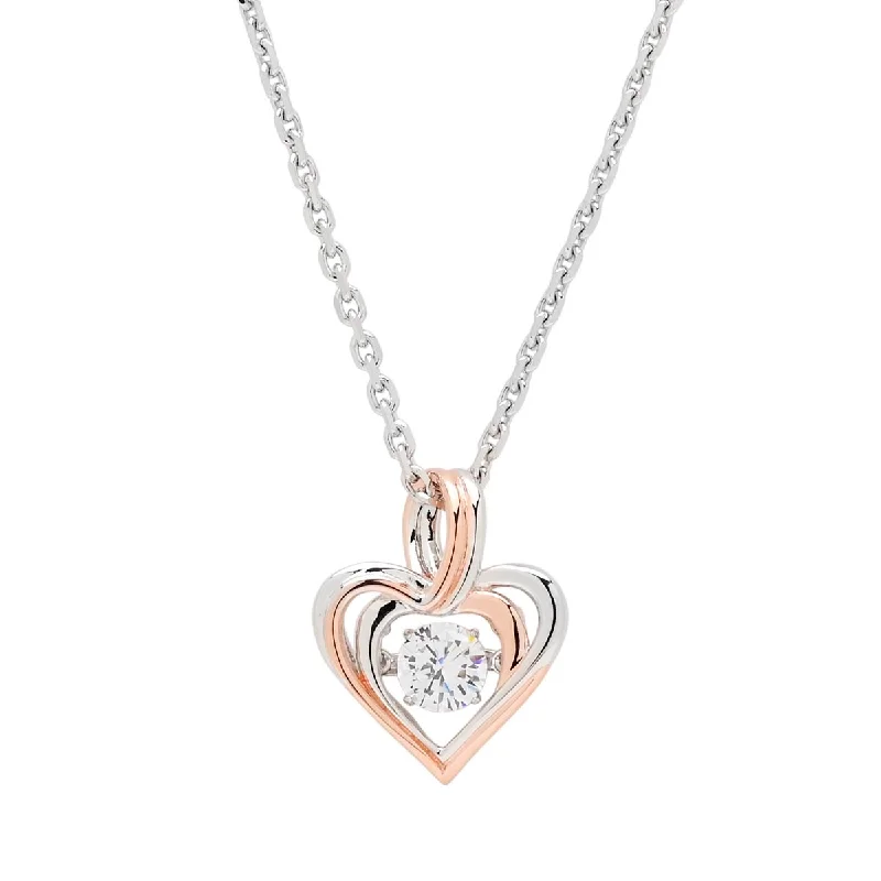 Cubic Zirconia Heart Necklace in Sterling Silver and Rose Gold Plate