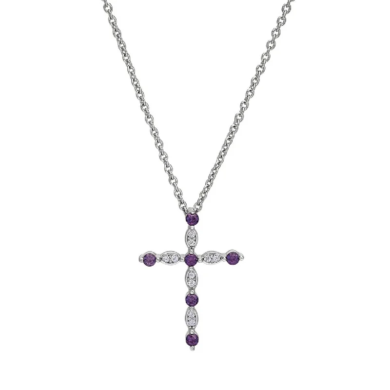 Cubic Zirconia June Cross Necklace in Sterling Silver