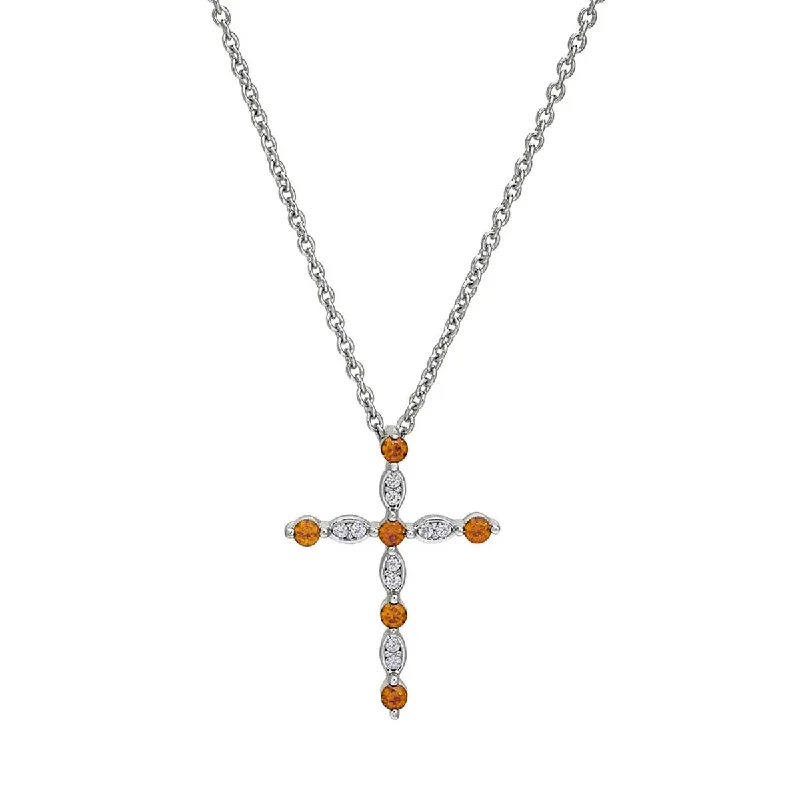 Cubic Zirconia November Cross Necklace in Sterling Silver