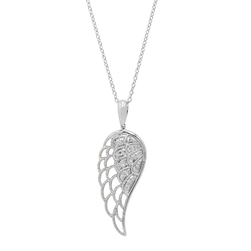 Angel Wing Necklace in Sterling Silver with Diamonds (1/20ct tw)