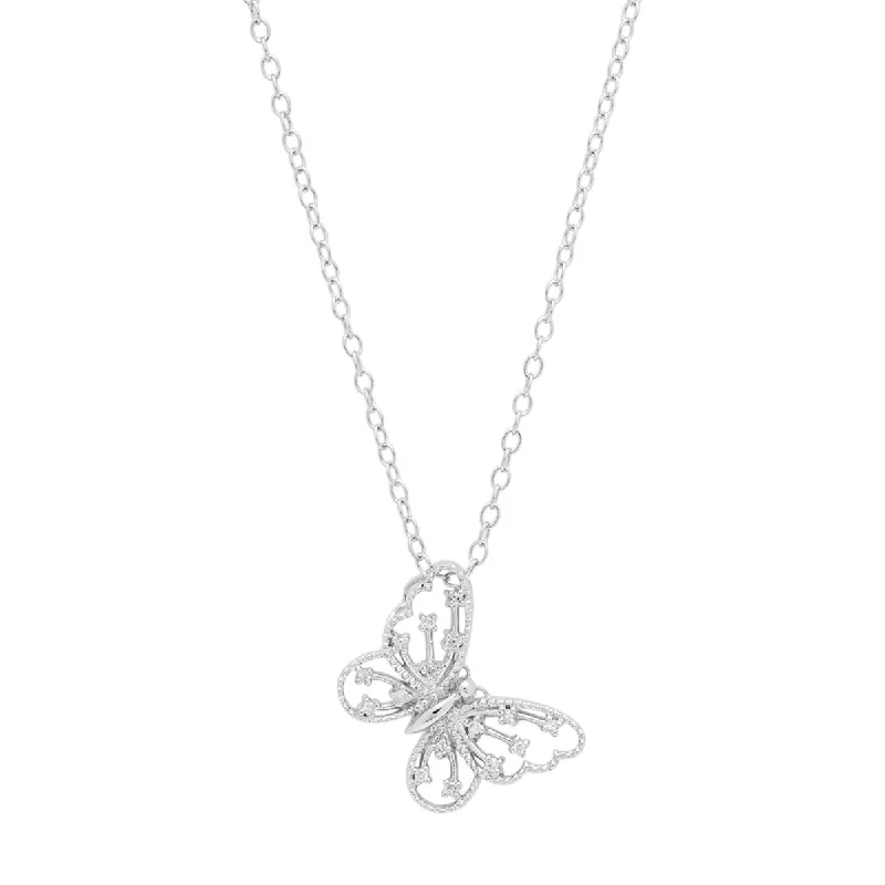 Diamond Butterfly Necklace in Sterling Silver (1/20ct tw)