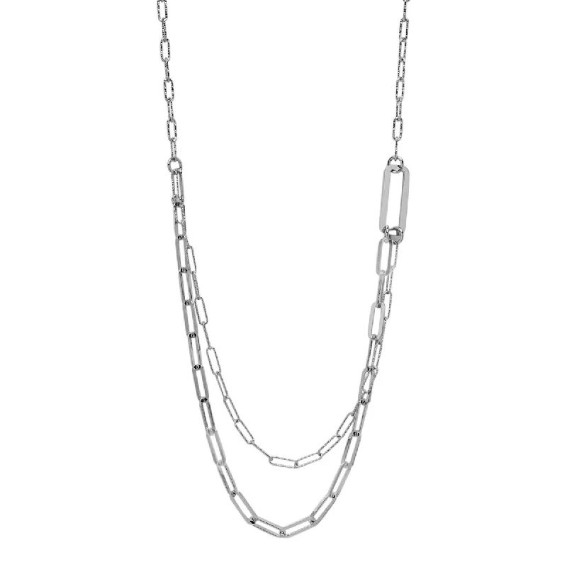 Double Paperclip Strand Fashion Necklace in Sterling Silver