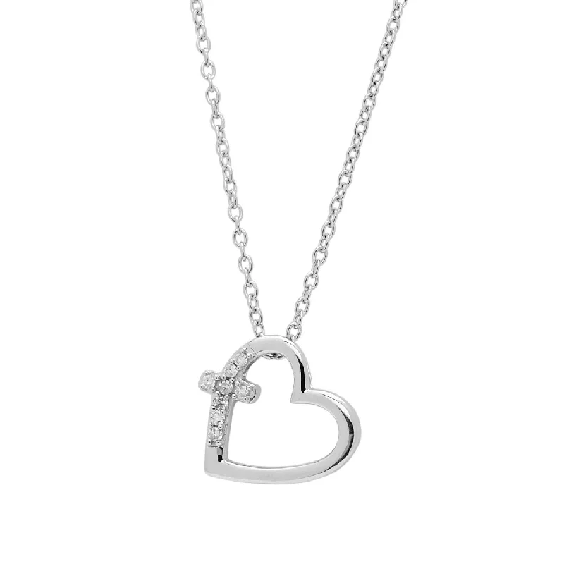 Heart and Cross Necklace in Sterling Silver with Diamonds (1/20ct tw)