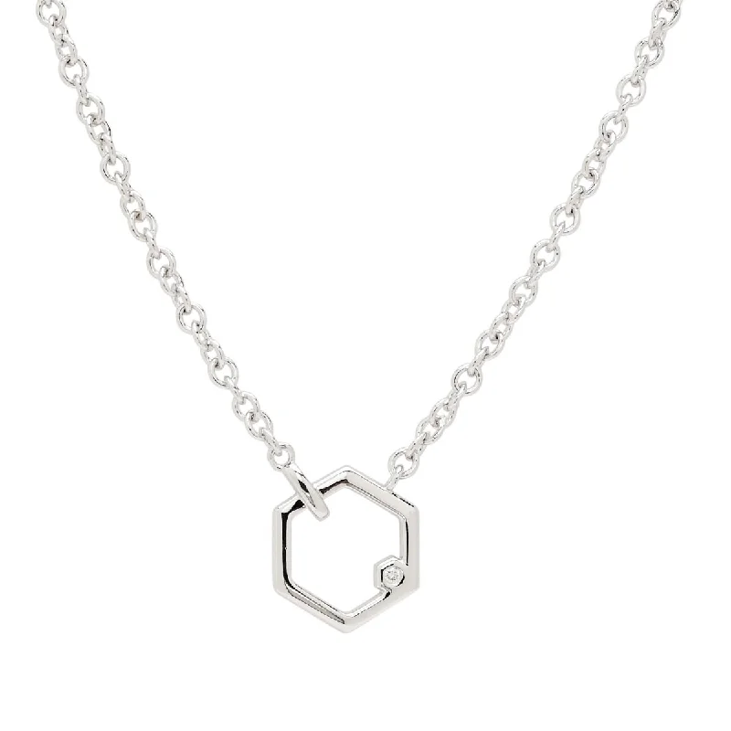 Hexagon Necklace with Diamond in Sterling Silver