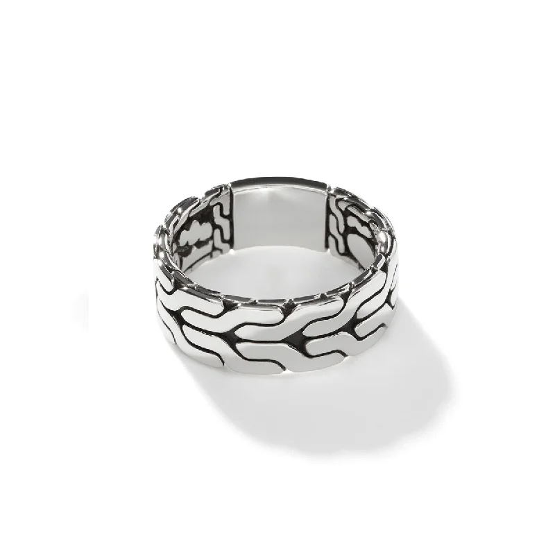 John Hardy Classic Chain Collection Carved Band in Sterling Silver (size 10)