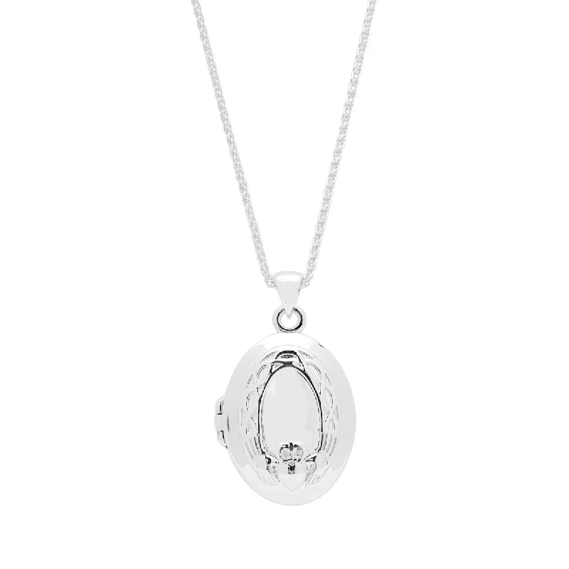 Keith Jack Oval Claddagh Locket Necklace in Sterling Silver and 22kt Yellow Gold