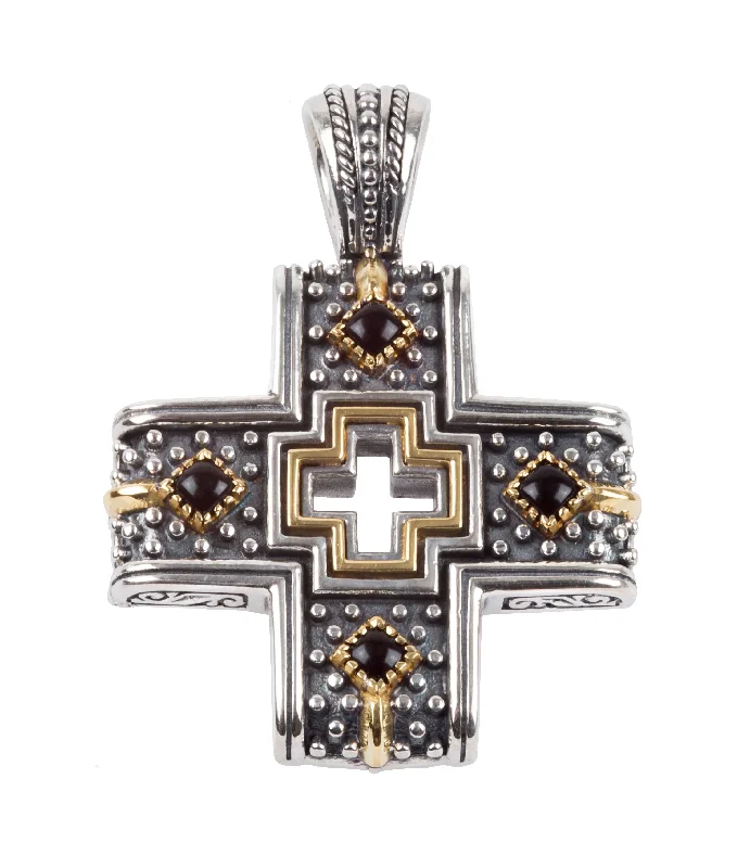 Konstantino Achilles Sterling Silver 18k Gold & Onyx Cross Pendant STKJ402-120