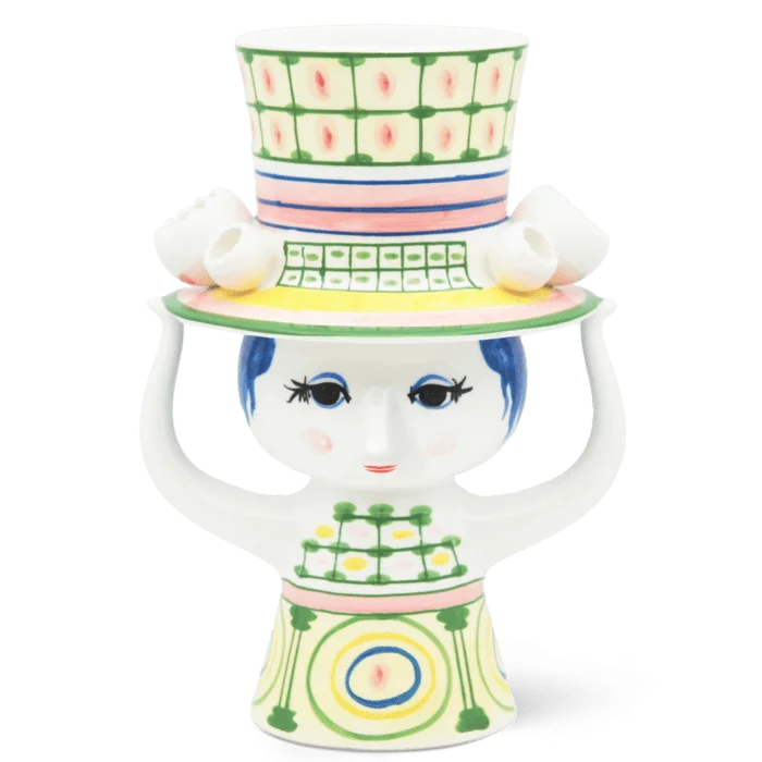 LADY W/HAT VASE GREEN