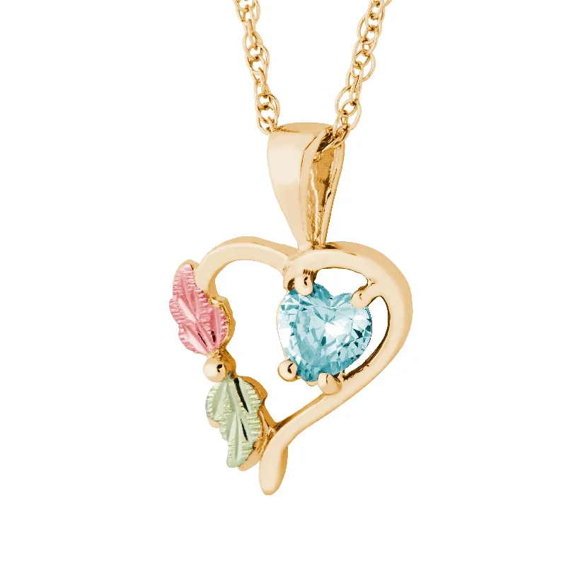 Landstrom's Black Hills Gold March Heart Birthstone Pendant