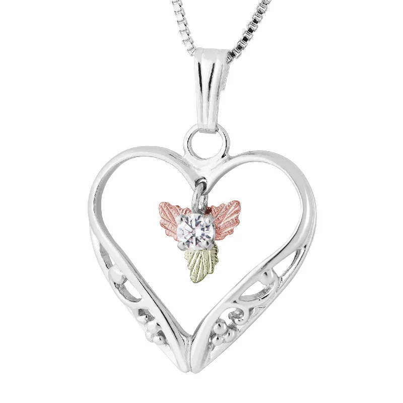 Landstrom's Black Hills Gold & Silver Heart & White Sapphire Pendant