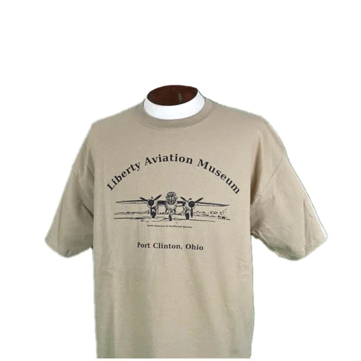 B-25 Line Art Liberty Aviation Museum T-shirt in Khaki