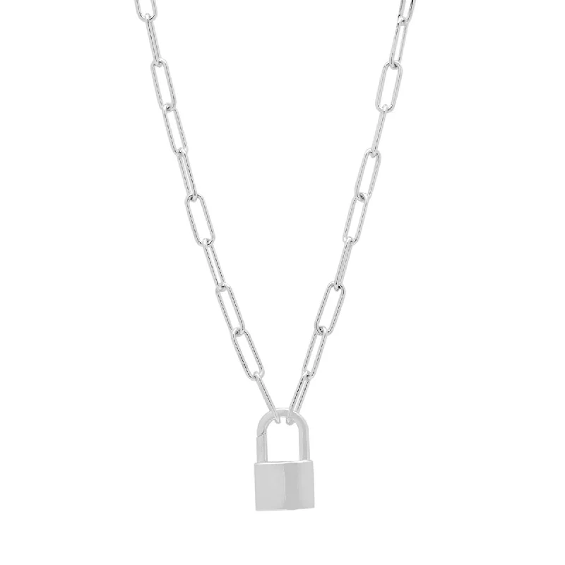 Lock Paperclip Chain Necklace in Sterling Silver (22 inches)