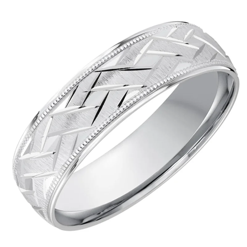 Mens Carved Wedding Band in 14kt White Gold (6mm)