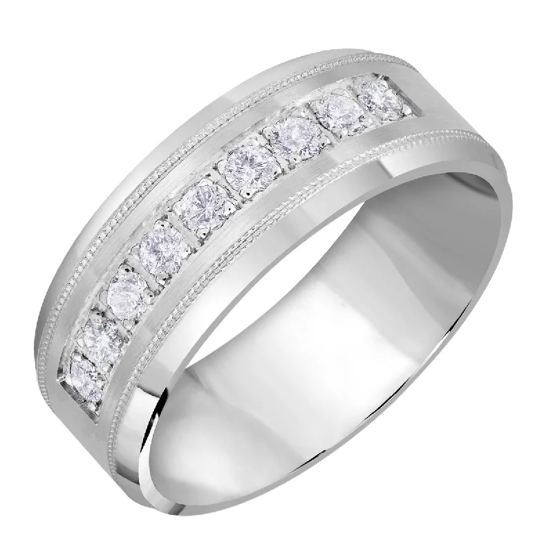 Mens Diamond Wedding Band in 14kt White Gold (3/8ct tw)(8mm)