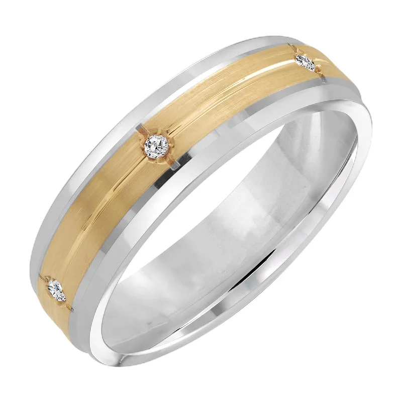 Mens Diamond Wedding Band in 14kt Yellow and White Gold (1/10ct tw)(6mm)