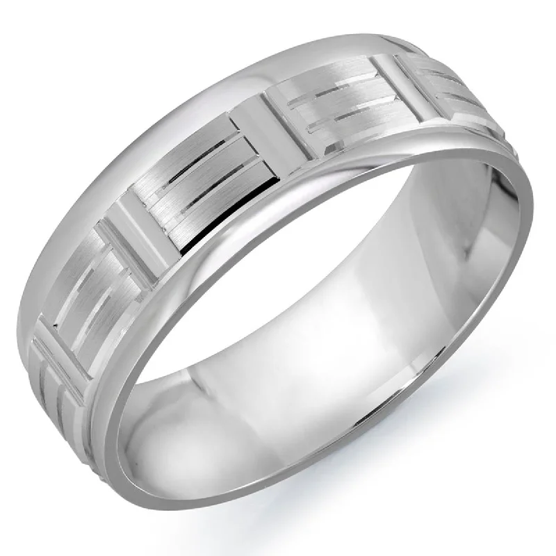 Mens Engraved Wedding Band in 14kt White Gold (7mm)