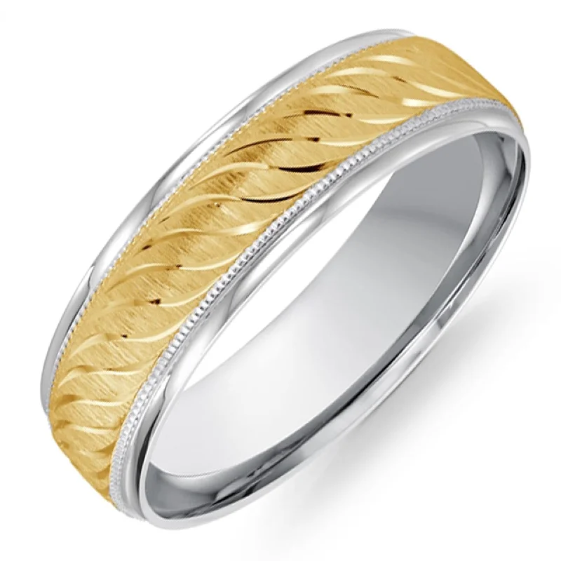 Men's Engraved Wedding Band in 14kt Yellow and White Gold (6mm)