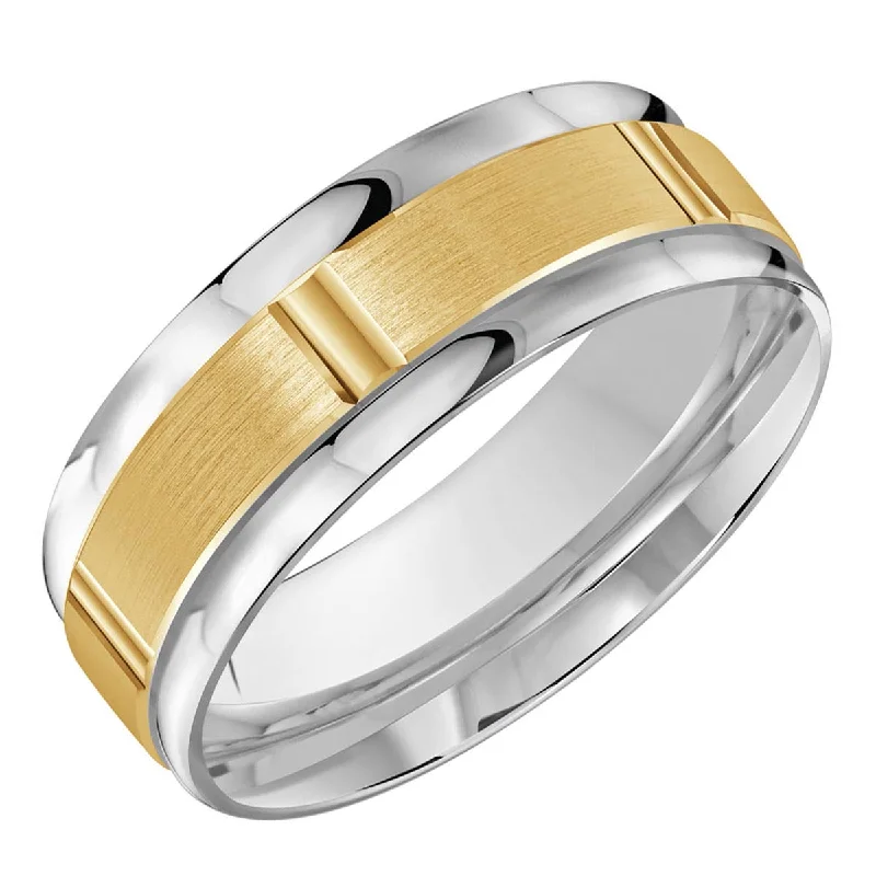 Mens Engraved Wedding Band in 14kt Yellow and White Gold (8mm)