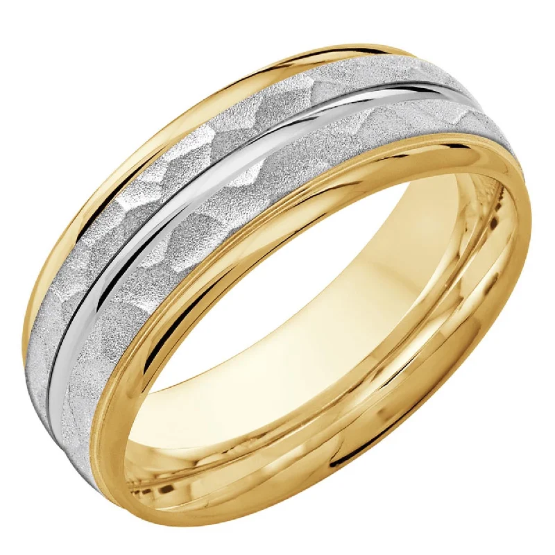 Mens Engraved Wedding Band in 14kt Yellow and White Gold (8mm)