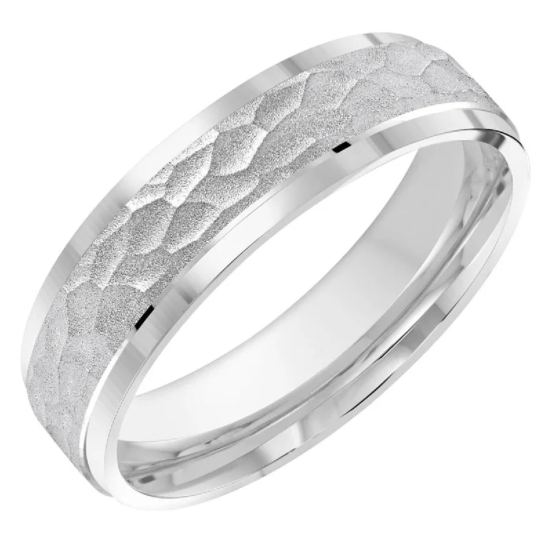 Mens Hammered Wedding Band in 14kt White Gold (6mm)