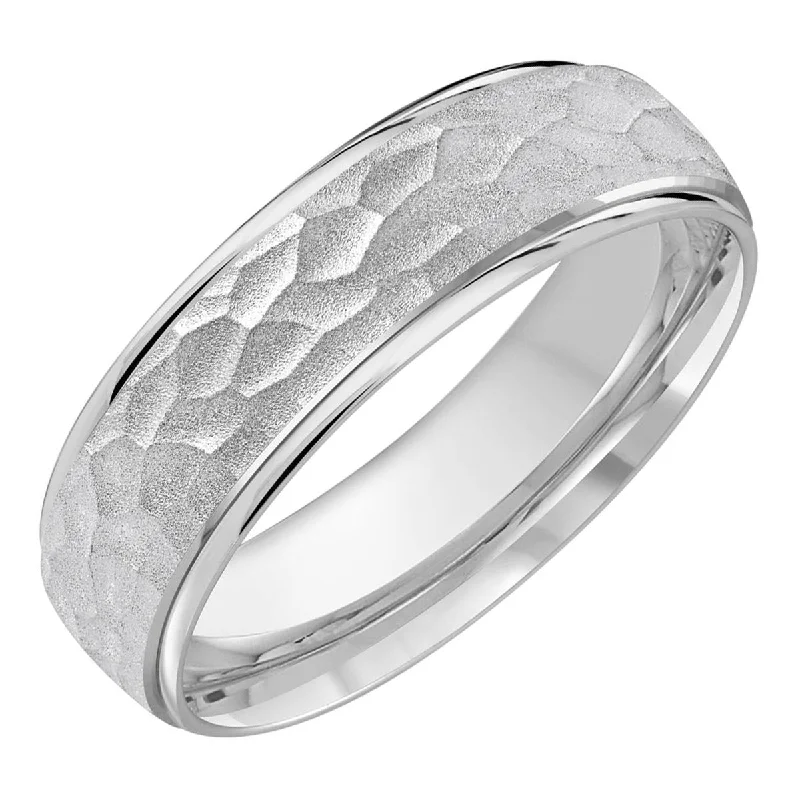 Mens Hammered Wedding Band in 14kt White Gold (6mm)