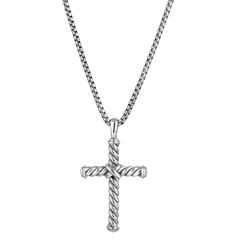 Mens Twist Cross Necklace in Sterling Silver