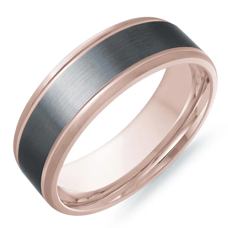 Mens Wedding Band in 14kt Rose Gold and Tantalum (6mm)