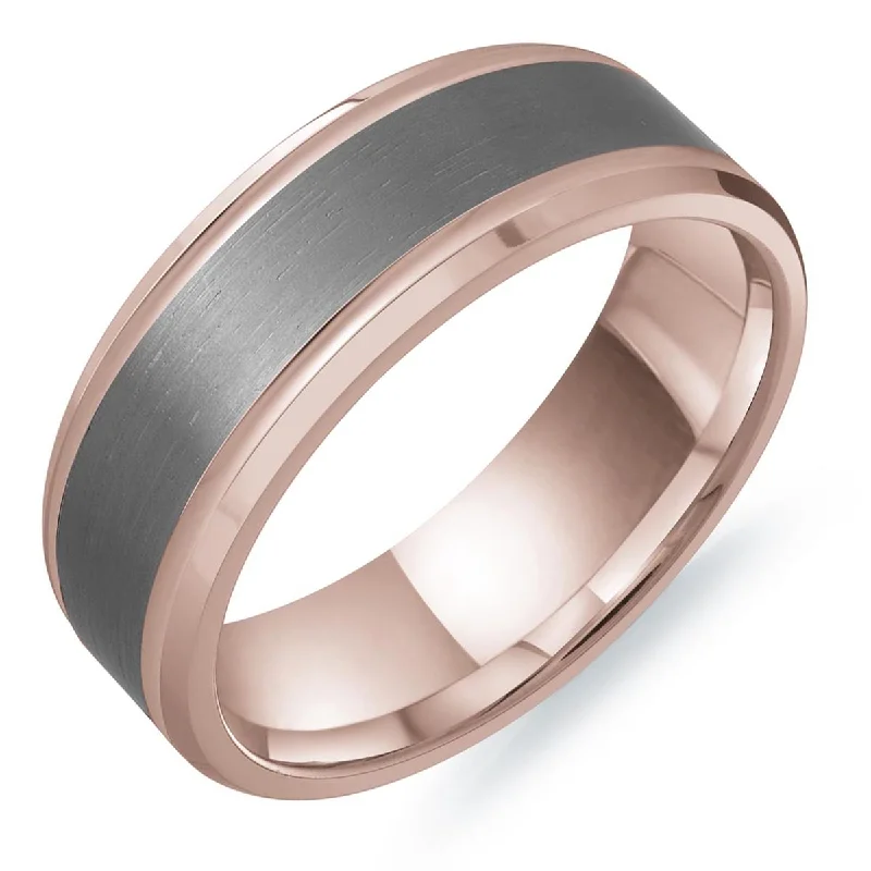 Mens Wedding Band in 14kt Rose Gold and Tantalum (7mm)