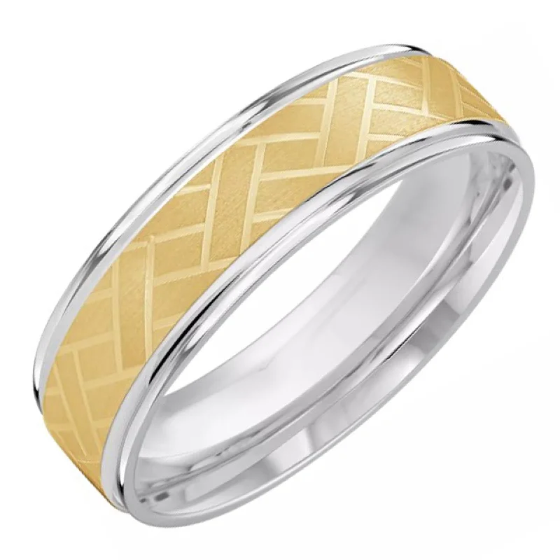 Mens Wedding Band in 14kt White and Yellow Gold (6mm)