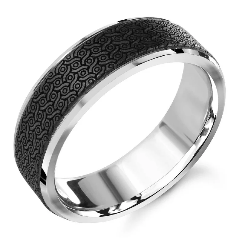 Mens Wedding Band in 14kt White Gold and Carbon Fiber (7mm)