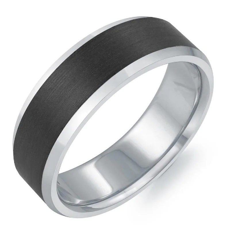 Mens Wedding Band in 14kt White Gold and Carbon Fiber (7mm)