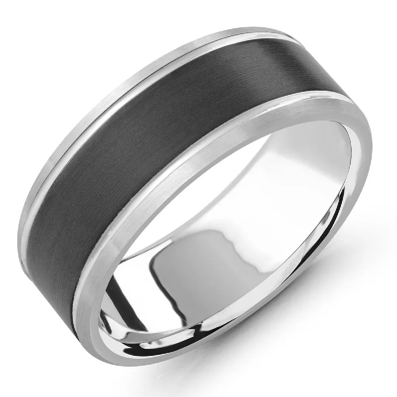 Mens Wedding Band in 14kt White Gold and Carbon Fiber (8mm)