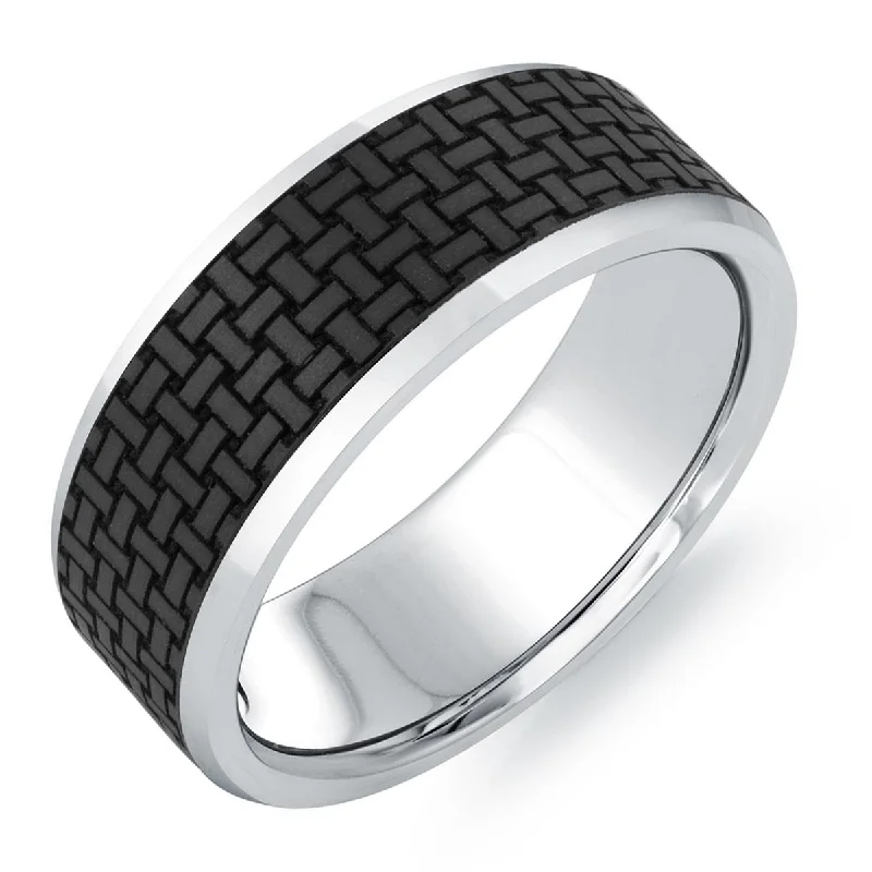 Mens Wedding Band in 14kt White Gold and Carbon Fiber (8mm)