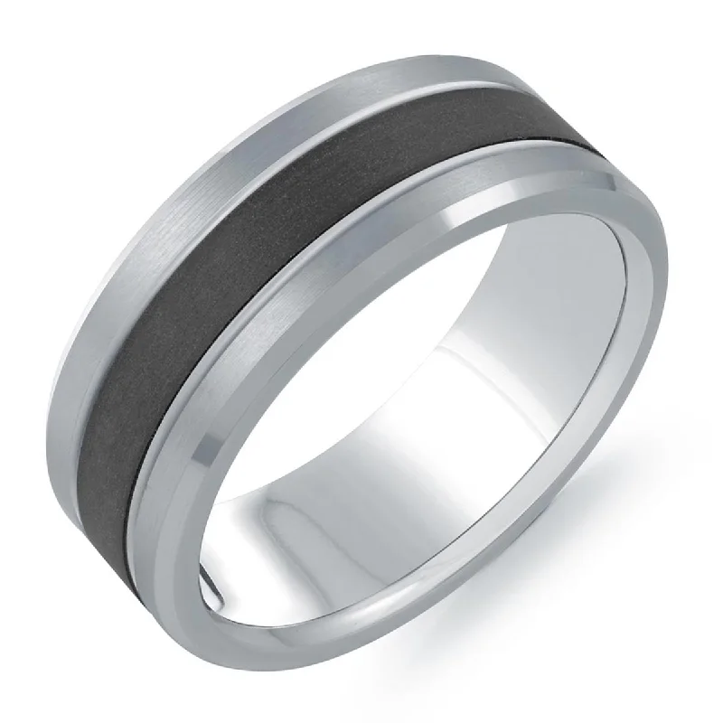 Mens Wedding Band in 14kt White Gold and Carbon Fiber (8mm)