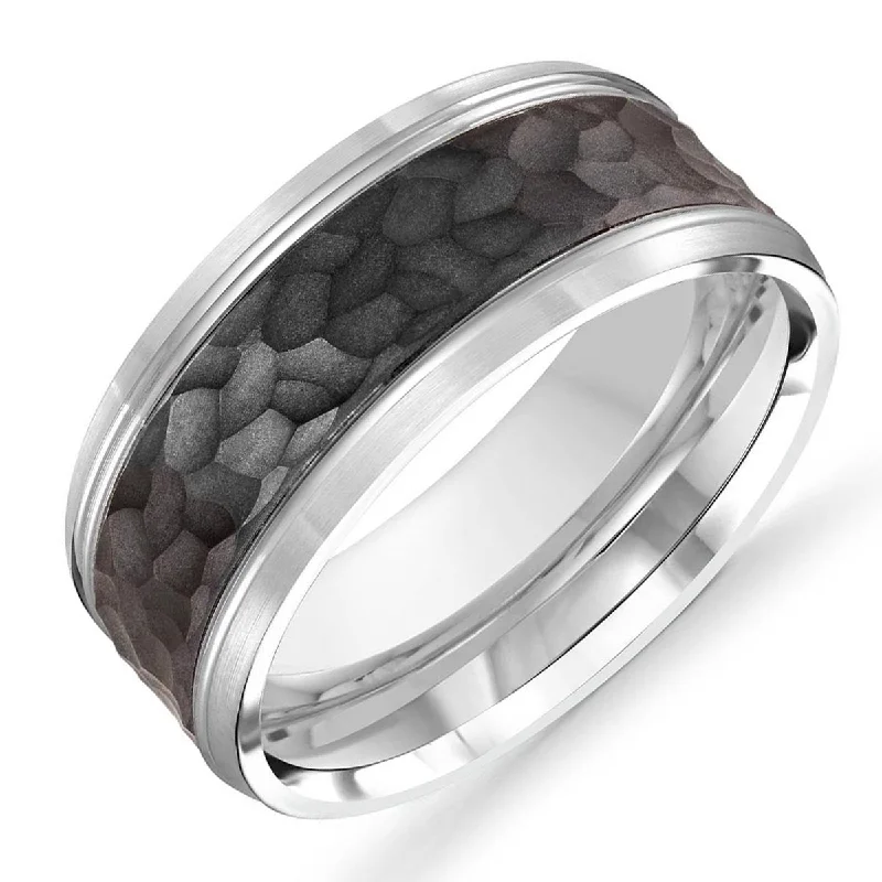 Mens Wedding Band in 14kt White Gold and Carbon Fiber (9mm)