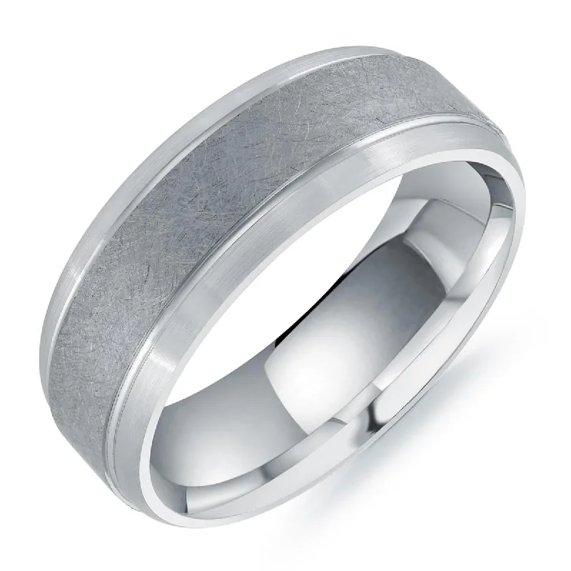 Mens Wedding Band in 14kt White Gold and Tantalum (7mm)