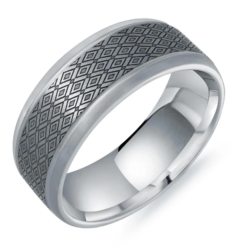 Mens Wedding Band in 14kt White Gold and Tantalum (8mm)