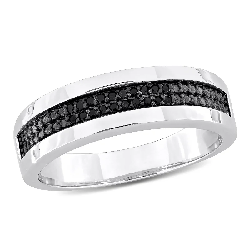 Mimi & Max 1/10ct TDW Black Diamond Men's Double Row Anniversary Band in Sterling Silver