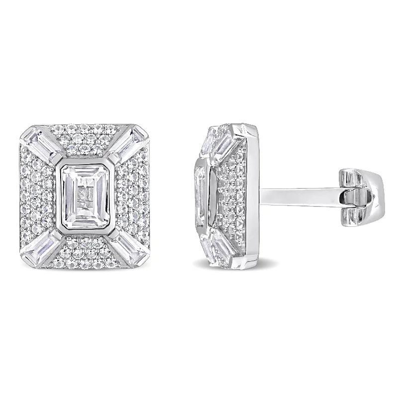 Mimi & Max 5-3/4ct TGW Octagon Baguette and Round-Cut Created White Sapphire Cufflinks in Sterling Silver