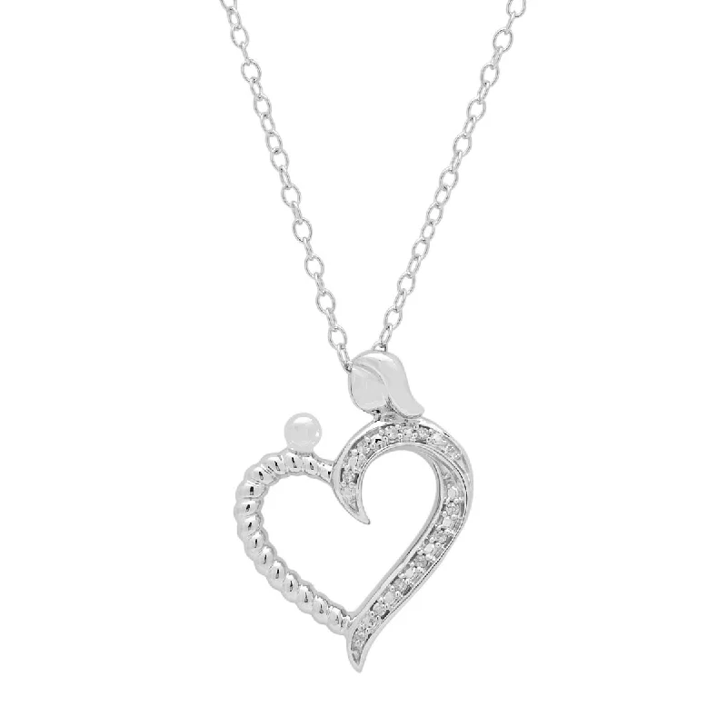 Mother and Child Heart Necklace in Sterling Silver with Diamonds (.03ct tw)