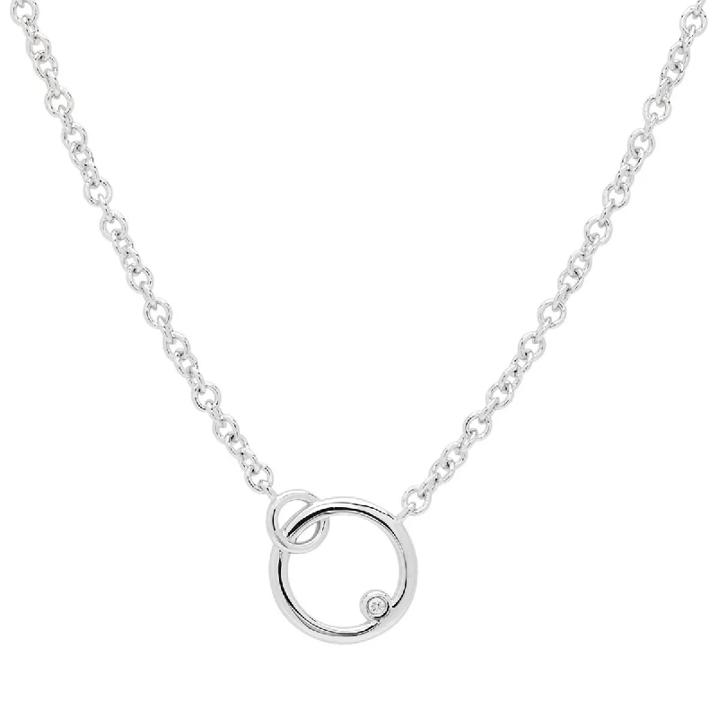 Open Circle Necklace with Diamond in Sterling Silver