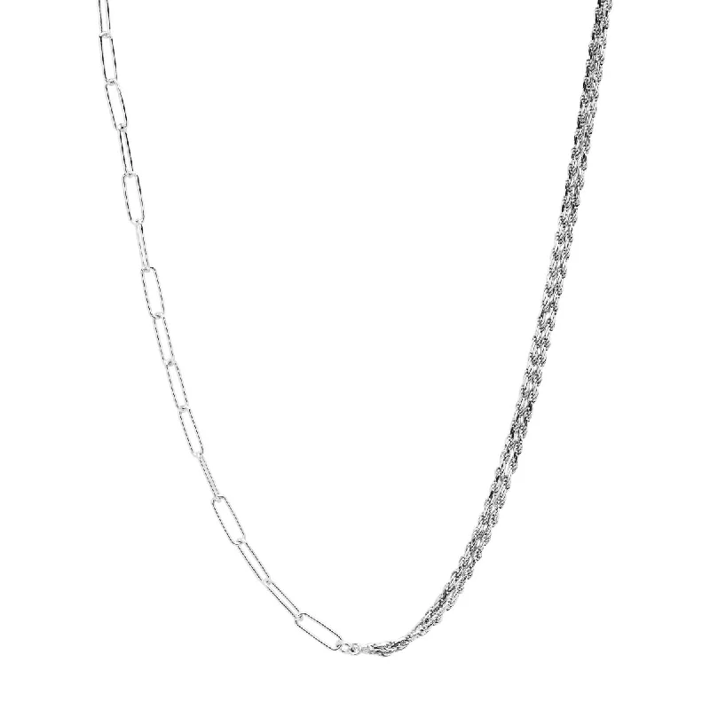 Paperclip and Rope Necklace in Sterling Silver