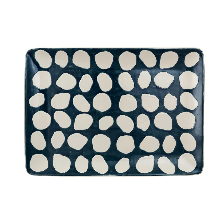 PLATTER W/BLUE & WHITE DOTS