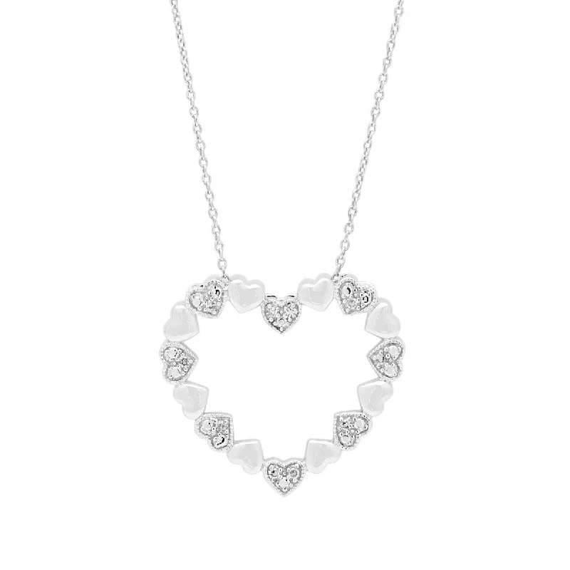 Puffed Heart Shape Necklace in Sterling Silver with Diamonds (1/20ct tw)