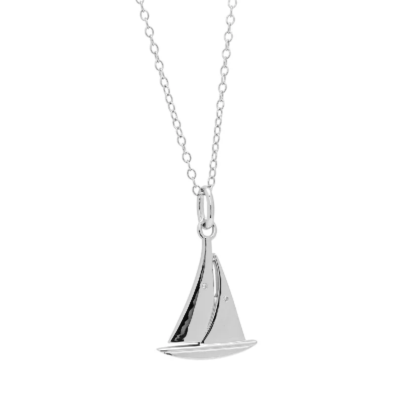 Sailboat Necklace in Sterling Silver with Diamonds (.01ct tw)